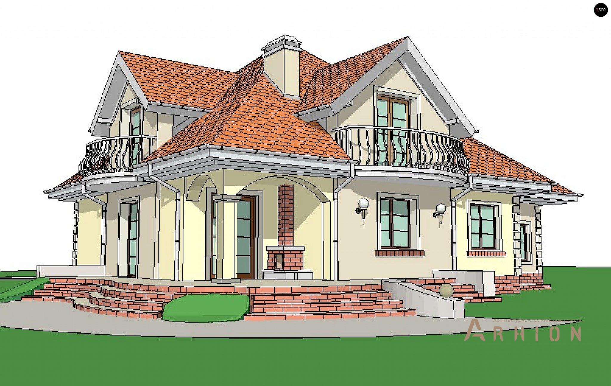 15. Проект одноэтажного дома в скандинавском стиле с многоскатной кровлей, Z18 GL bk, площадью - 262 кв c мансардой, терассой, балконом, гаражом